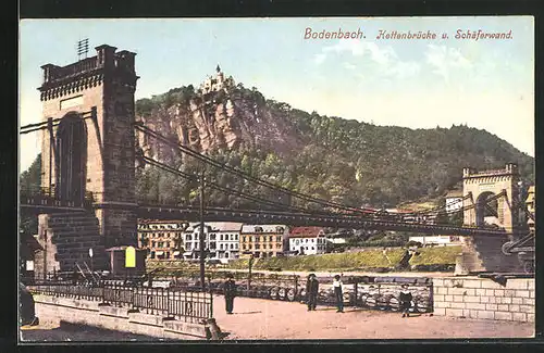 AK Tetschen-Bodenbach / Decin, Kettenbrücke und Schäferwand