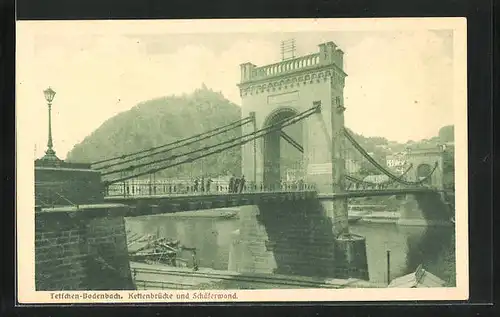 AK Tetschen-Bodenbach / Decin, Kettenbrücke und Schäferwand