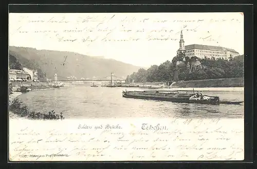 AK Tetschen-Bodenbach / Decin, Schloss und Brücke