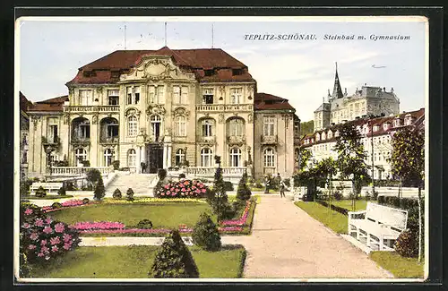 AK Teplitz Schönau / Teplice, Steinbad mit Gymnasium
