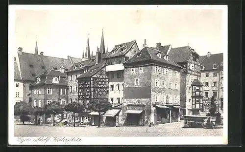 AK Eger, alte Häuser am Platz