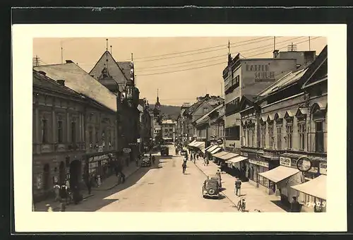 AK Mähr. Schönberg, Strassenpartie mit Katzer-Schule