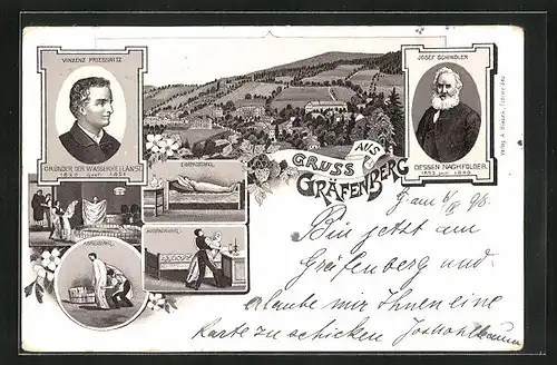 Lithographie Gräfenberg, Vinzenz Priessnitz & Josef Schindler Portraits, Wannenbad, Gesamtansicht