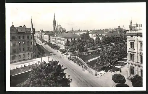 AK Olmütz, Bahnhofstrasse aus der Vogelschau