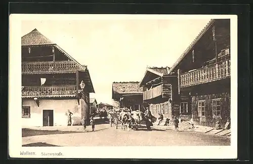 AK Wallern, Säumerstrasse mit Bauern