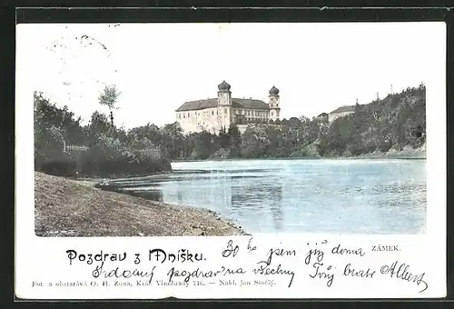 AK Mnisek, Uferpartie mit Schloss