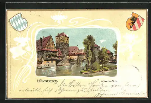 Passepartout-Lithographie Nürnberg, Henkersteg, Wappen