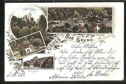 Lithographie Bad Grund, Hübichenstein, Wichmannsbucht, Villa Römer