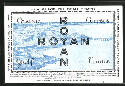 AK Royan, La Plage du Beau Temps, Il ressort du travail de M. Louis Besson