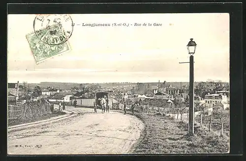 AK Longjumeau, Pferdekutsche auf der Bahnhofstrasse