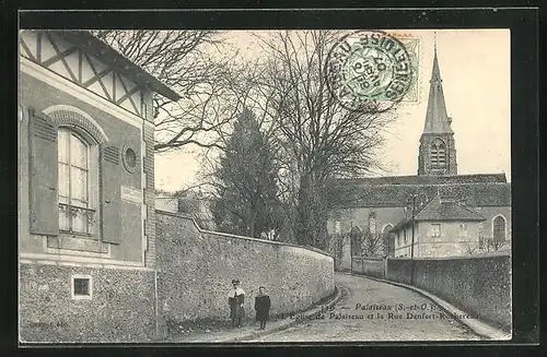 AK Palaiseau S. et O., L`Eglise de Palaiseau et la Rue Denfert-Rochereau