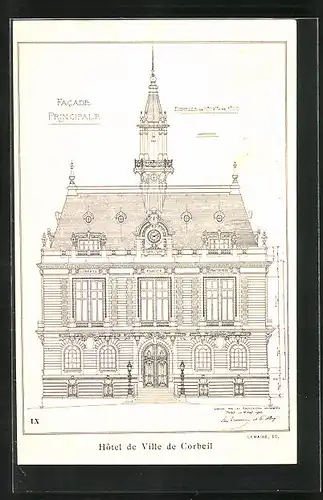 Künstler-AK Corbeil, Hotel de Ville, Facade Principale