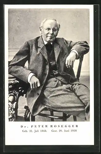 AK Dr. Peter Rosegger, der gealterte Dichter sitzt auf einem Stuhl