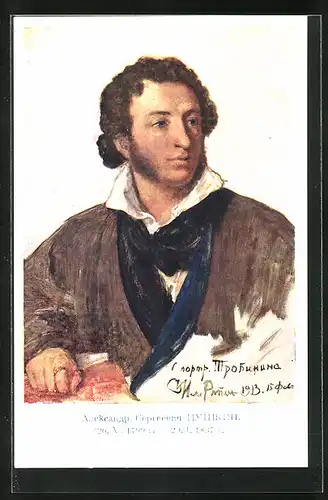 Künstler-AK Alexander Sergejewitsch Puschkin, Portrait des Dichters