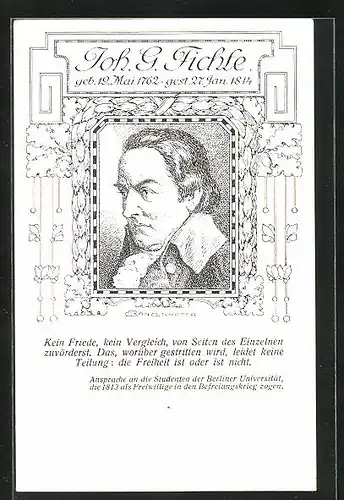 Künstler-AK Johann Gottlieb Fichte, Darstellung des Dichters