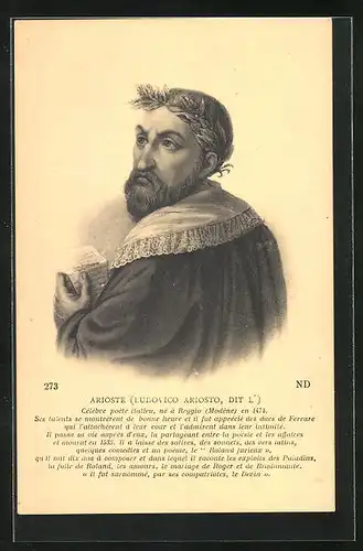 Künstler-AK Ludovico Ariosto, Darstellung des italienischen Poeten