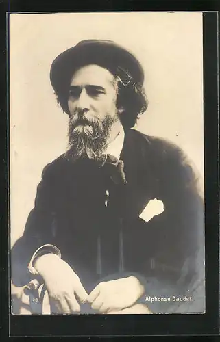 AK Alphonse Daudet, Portrait des Schriftstellers mit einem Hut