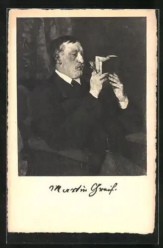 AK Martin Greif, der Dichter beim Lesen eines Buches, Hochsommernacht