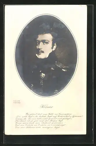 AK Theodor Körner, der junge Dichter im Portrait, gelebt von 1791 - 1813