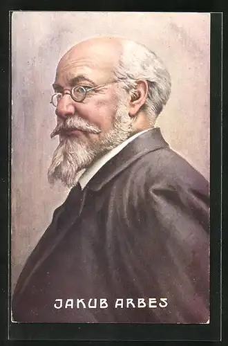 Künstler-AK Jakub Arbes, Darstellung des Schriftstellers im hohen Alter