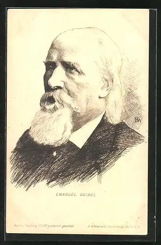 Künstler-AK Emanuel Geibel, Zeichnung des alten Dichters