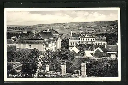 AK Haugsdorf, N. Ö., Blick vom Kirchturm auf den Ort