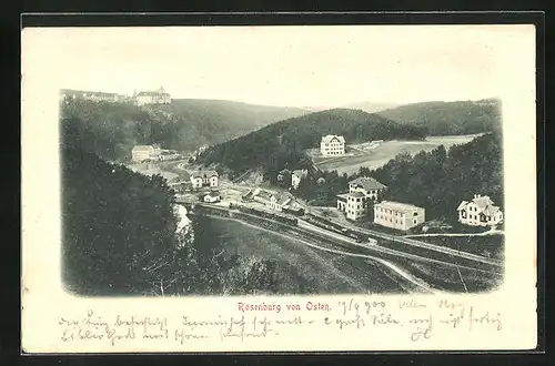 AK Rosenburg, Ortsansicht mit dem Bahnhof von Osten aus