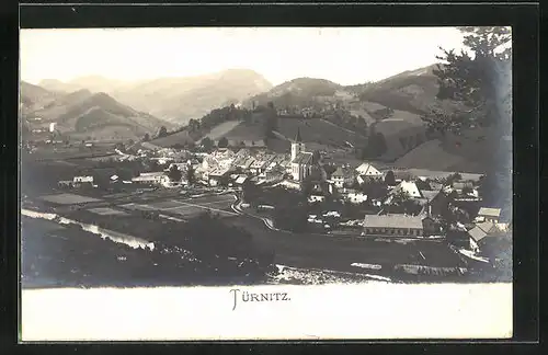 AK Türnitz, Blick auf die gesamten Ortschaft im Tal, Blick zur Kirche