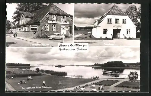 AK Bosau am gr. Plöner See, Gaststätte Pension Frohsinn, Gästehaus Seefrieden, Anlegebrücke beim Gästehaus