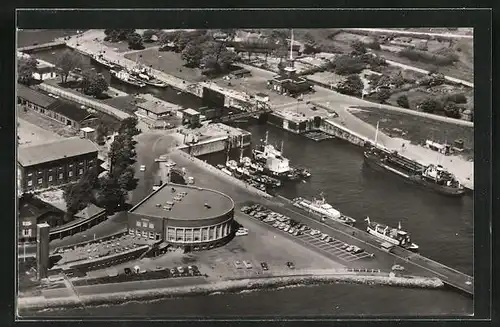 AK Wilhelmshaven, Aenne Kneten, Pavillon K. W. Brücke, Fliegeraufnahme