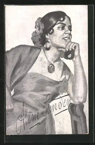 Künstler-AK Opernsängerin Aline Sandon mit Blüten im Haar