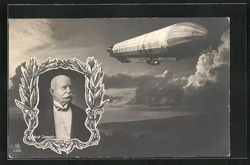 AK Zeppelin in den Wolken, Bildnis Graf Zeppelin