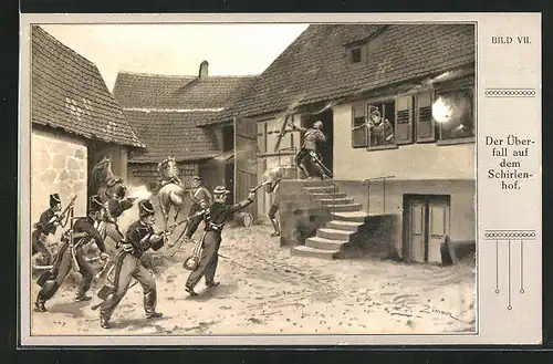 Künstler-AK Der Überfall auf dem Schirlenhof, Reichseinigungskriege