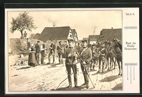 Künstler-AK Rast im Dorfe Neuweier, Reichseinigungskriege