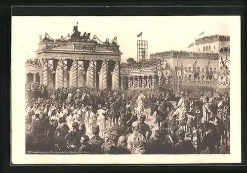 Künstler-AK Berlin, Einzug der Truppen durch das Brandenburger Tor