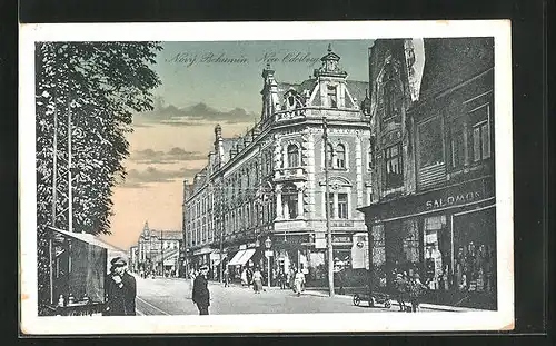 AK Neu Oderberg, Strassenansicht mit Geschäften