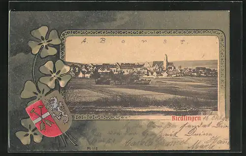 Passepartout-AK Riedlingen, Teilansicht mit Wappen