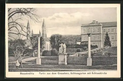 AK Neustrelitz, Grossherz. Schlossgarten mit Schlosskirche