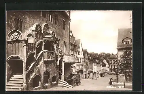 AK Pössneck, an der Rathaus-Treppe