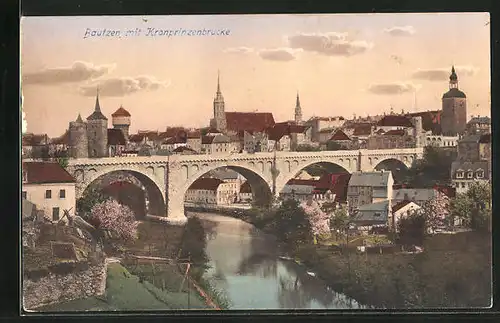 AK Bautzen, Teilansicht mit Kronprinzenbrücke