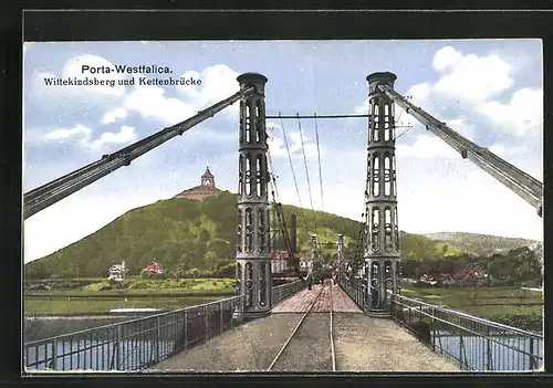 AK Porta-Westfalica, Wittekindsberg und Kettenbrücke