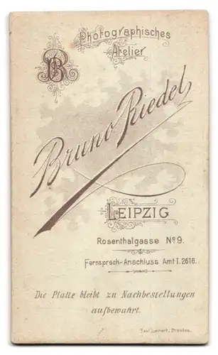 Fotografie Bruno Riedel, Leipzig, Rosenthalgasse 9, Portrait eines Jungen Herrn im Anzug