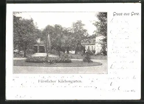 AK Gera, Fürstlicher Küchengarten mit Springbrunnen