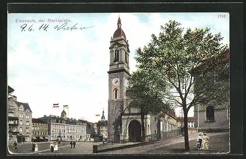 AK Eisenach, Kirche mit Marktplatz