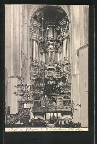 AK Rostock, Innenansicht der St. Marienkirche mit Orgel und Hofloge