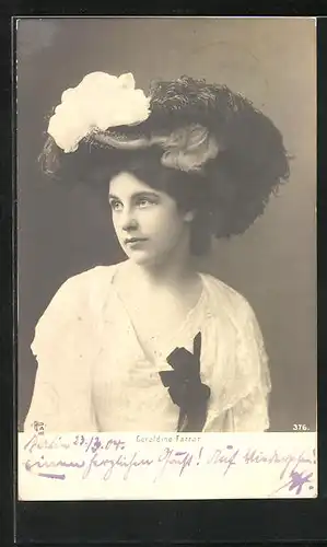 AK Opernsängerin Geraldine Farrar mit Hut