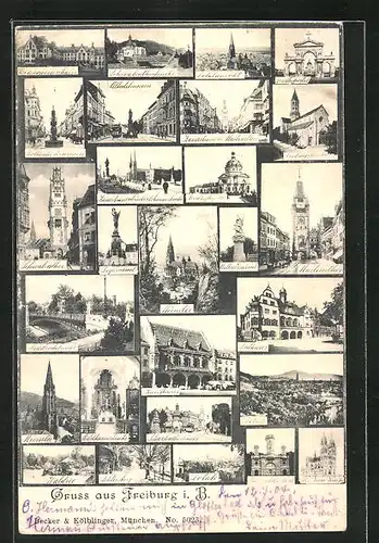 AK Freiburg i. B., Münster, Gothische Brunnen, Kaiserstrasse mit Martinsthor