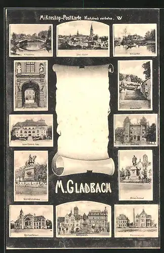 AK M. Gladbach, Volksgarten, Kasier Friedrich Halle und Denkmal, Königsplatz