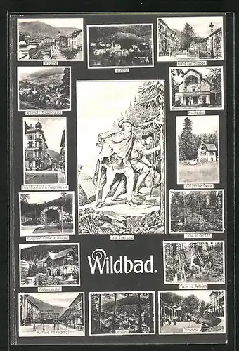 AK Wildbad, Hotel Eberhard u. Hauptstrasse, Partie an der Enz