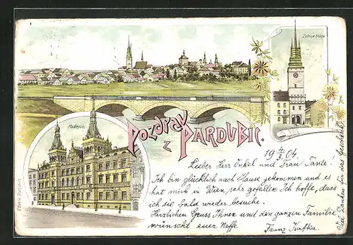 Lithographie Pardubice, Radnice, Zelena brana, Panorama